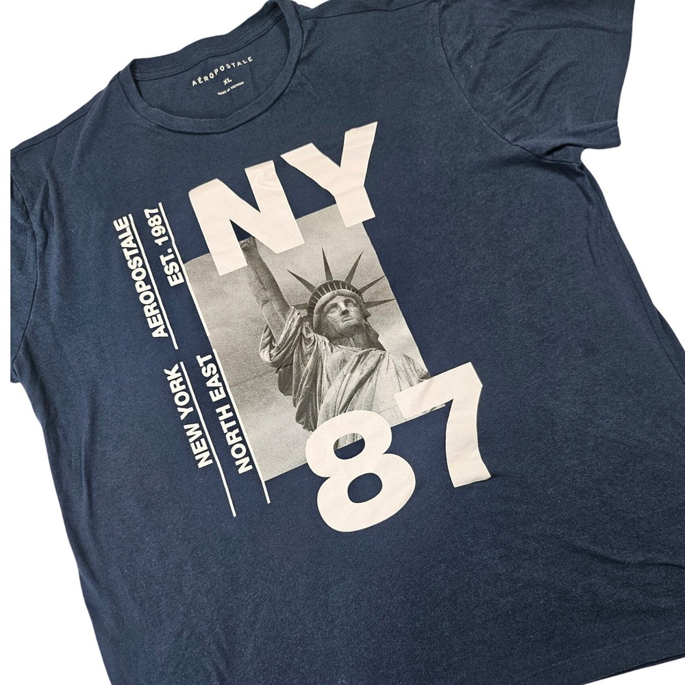 Aeropostale Mens XL Navy Blue Statue of Liberty NY 87 Graphic T-Shirt Cotton